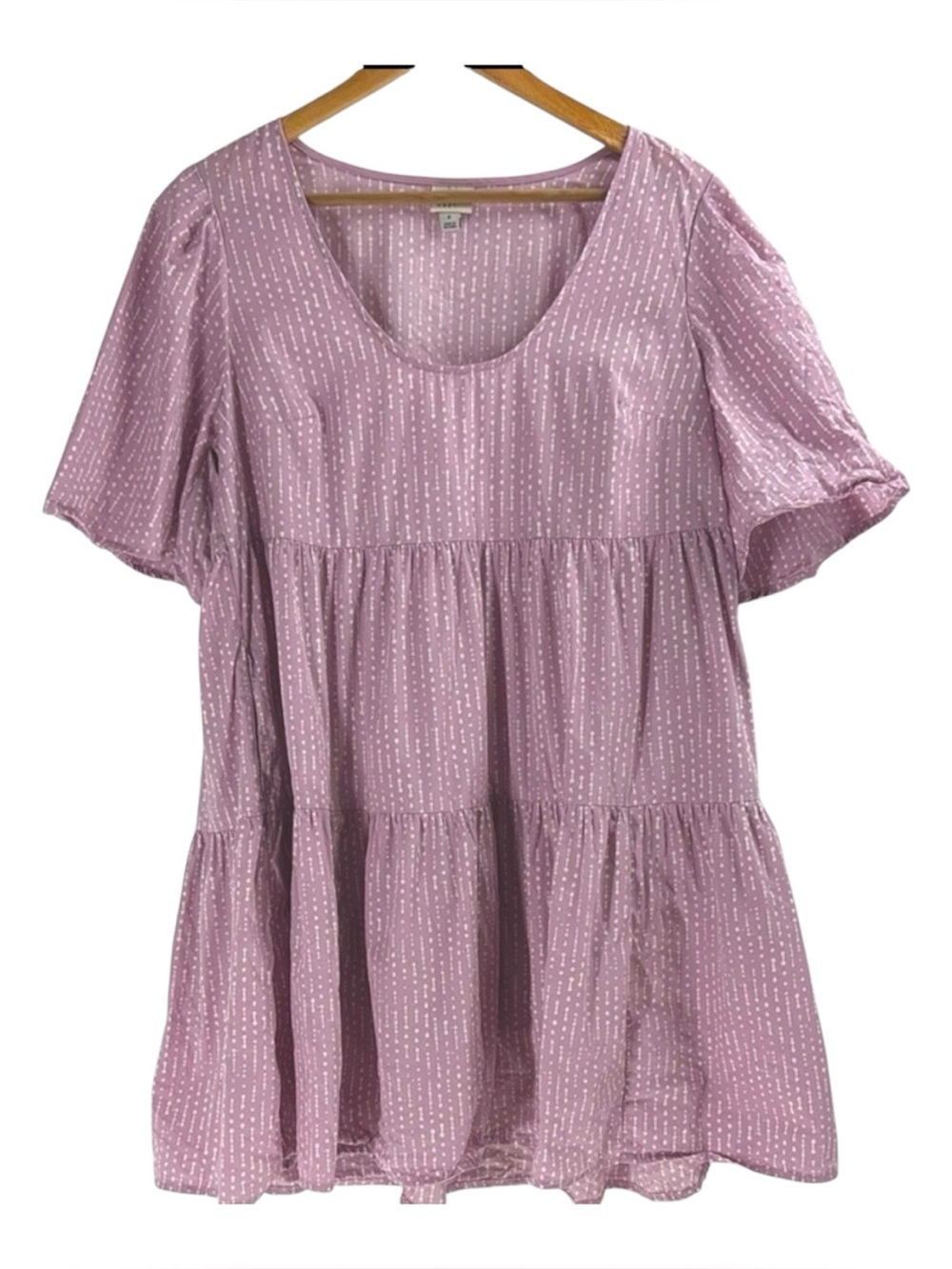 Lavender lilac Cotton dress relaxed sleeves tiered flowing ruffle hem women's